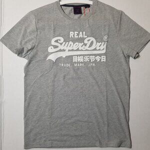 Superdry Real Graphic T-Shirt Gray Short Sleeve Logo Tee Size XL